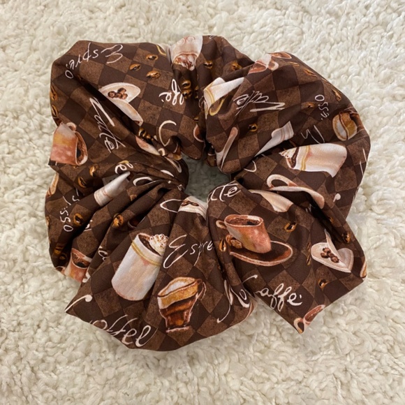 Hair Scrunchie Coffee Print. Multicolor . XL. Vacation, Casual, Travel, Fun - Picture 2 of 6
